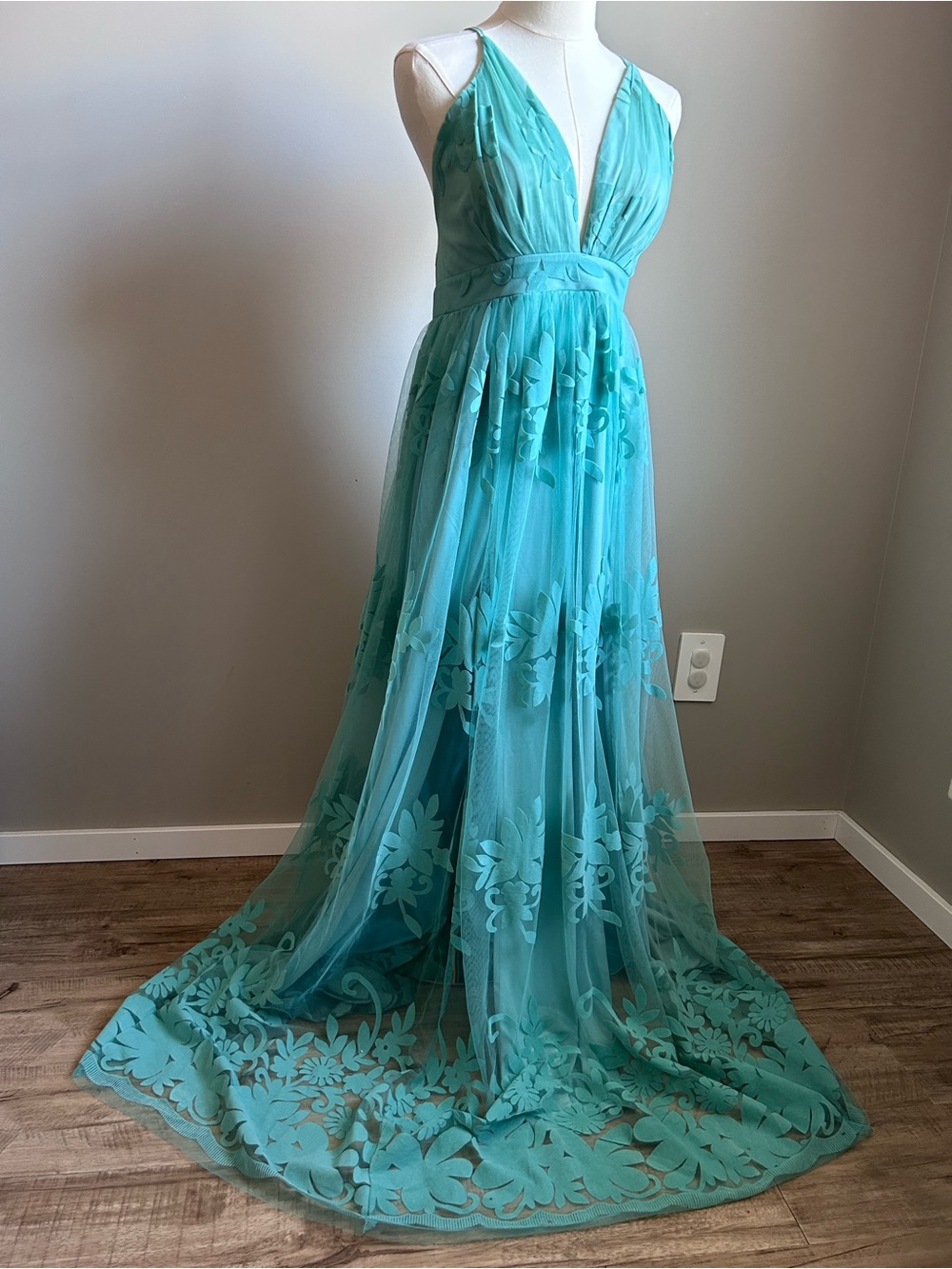 Fairy Teal Floral Embroidered Maxi Dress graduation party photoshoot pretty